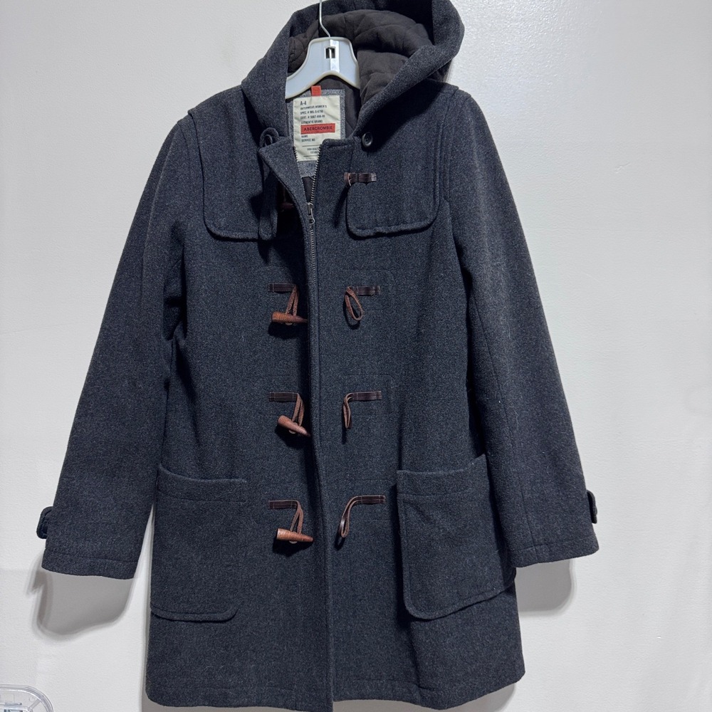 Abercrombie Duffle Coat Womens S Gray Solid Wool Blend Hooded Toggle Jacket
